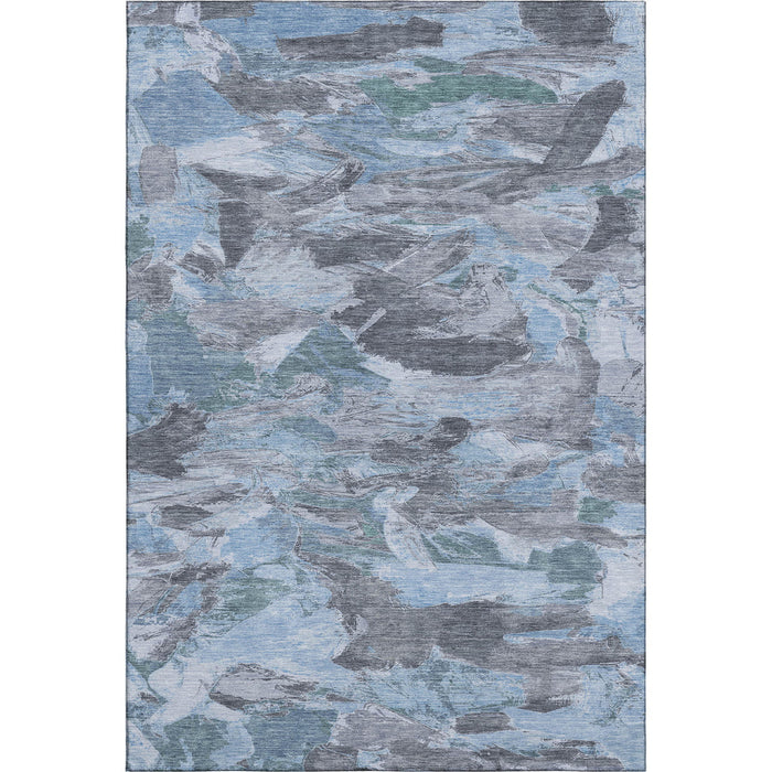 10' X 14' Abstract Washable Area Rug With UV Protection (693120) - Denim Blue / Gray / Silver