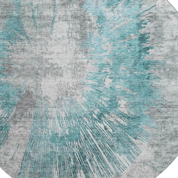 8' Transitional Transitional Abstract Washable Round Rug With UV Protection - Gray