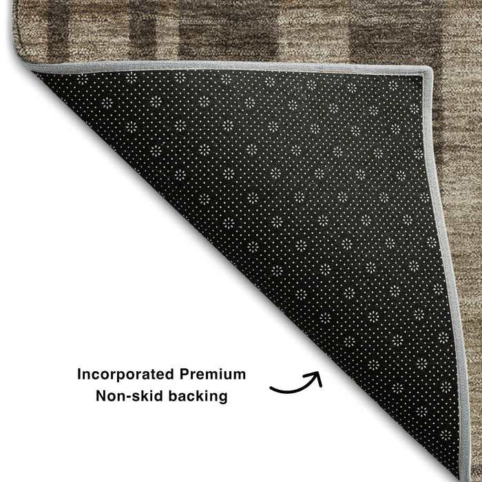 10' X 14' Striped Washable Area Rug With UV Protection (683249) - Brown / Taupe