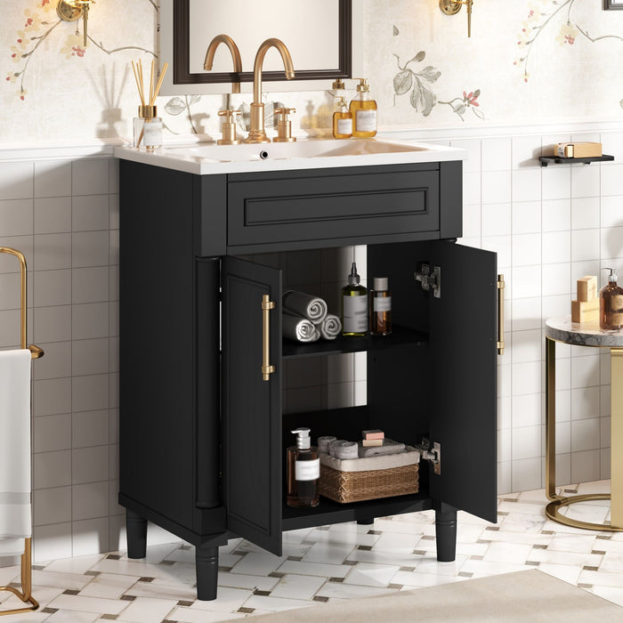 Giga bathroom vanity with integrated sink, two-door cabinet, ideal for small to medium bathrooms, featuring modern design and storage.