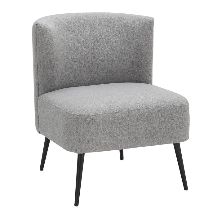 Luna - Contemporary Slipper Chair - Black Metal And Light Gray Sherpa Fabric