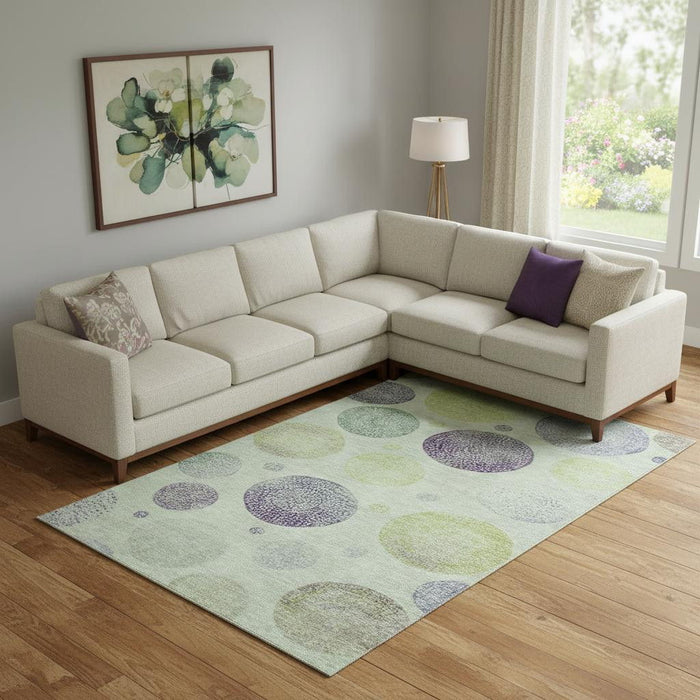 10' X 14' Geometric Washable Area Rug With UV Protection (707353) - Artichoke Green / Purple