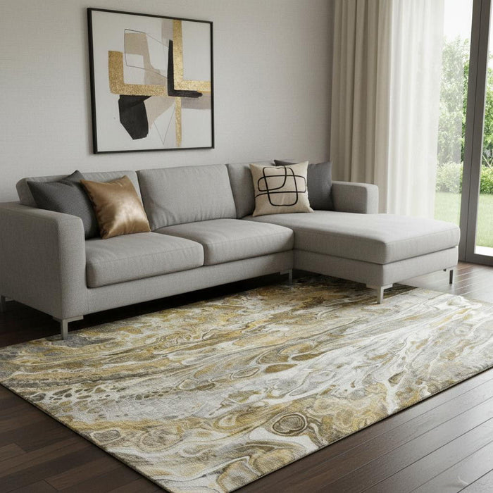 9' X 12' Abstract Washable Area Rug With UV Protection (650925) - Brown / Gray / Ivory