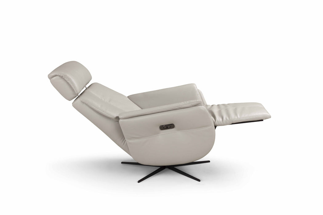 Genuine Leather Power Swivel Recliner - Light Gray