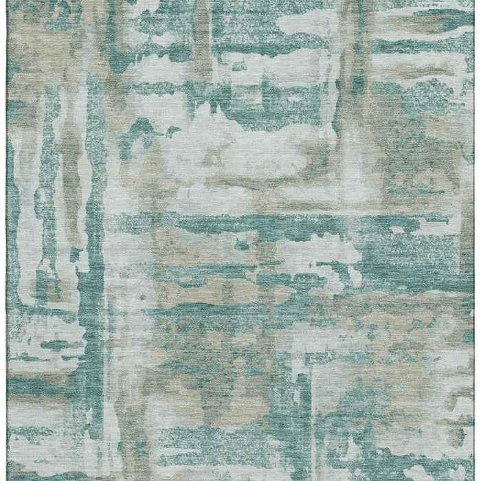 10' X 14' Abstract Washable Area Rug With UV Protection (714661) - Teal / Taupe