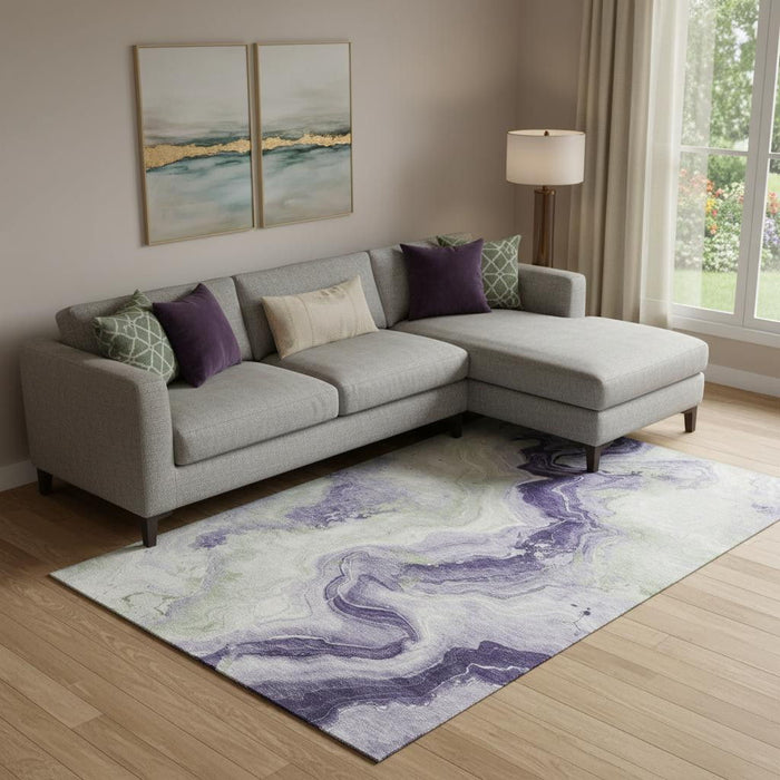 10' X 14' Abstract Washable Area Rug With UV Protection (706145) - Lavender / Green / Ivory