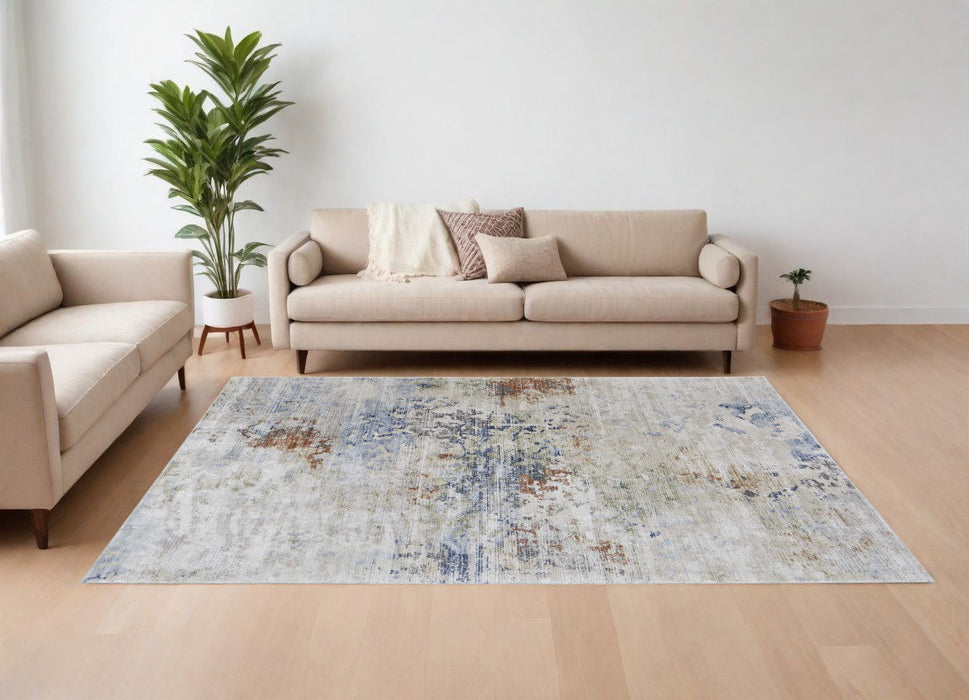 9' x 13' Abstract Power Loom Area Rug - Red Blue And Ivory
