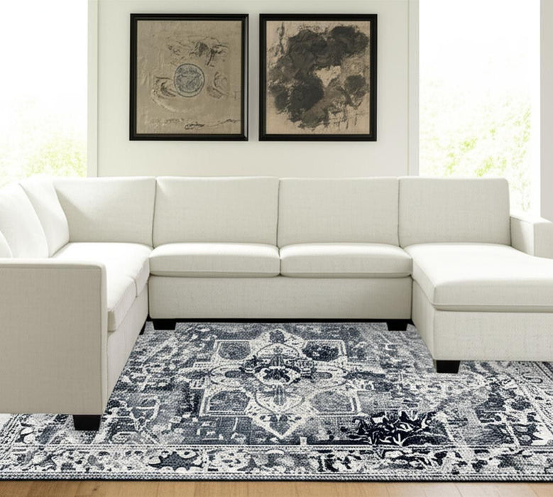 8' X 11' Tribal Washable Area Rug With UV Protection (609872) - Blue / Beige