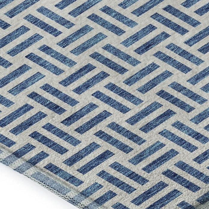 10' X 14' Geometric Washable Area Rug With UV Protection (677237) - Denim Blue / Ivory