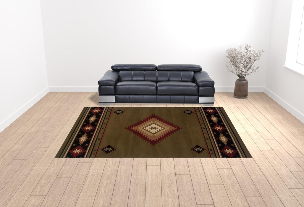 10' x 13' Southwestern Power Loom Stain Resistant Area Rug - Green
