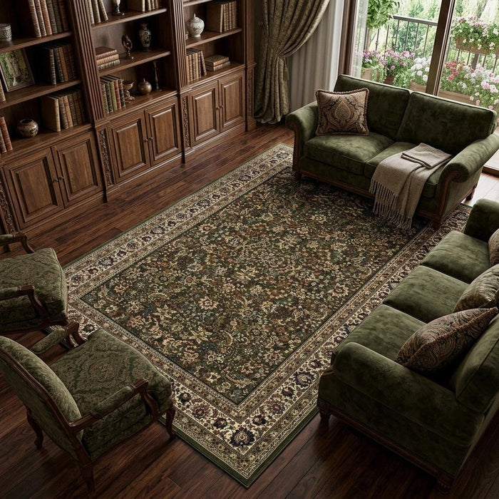 8' X 11' Oriental Area Rug (574339) - Green / Ivory