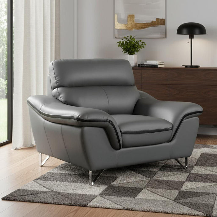 Leather Match Solid Color Pillow Top Arms Silver Legs - Gray