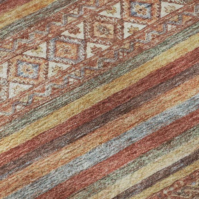 10' X 14' Striped Washable Area Rug With UV Protection (695816) - Rust / Gold / Gray