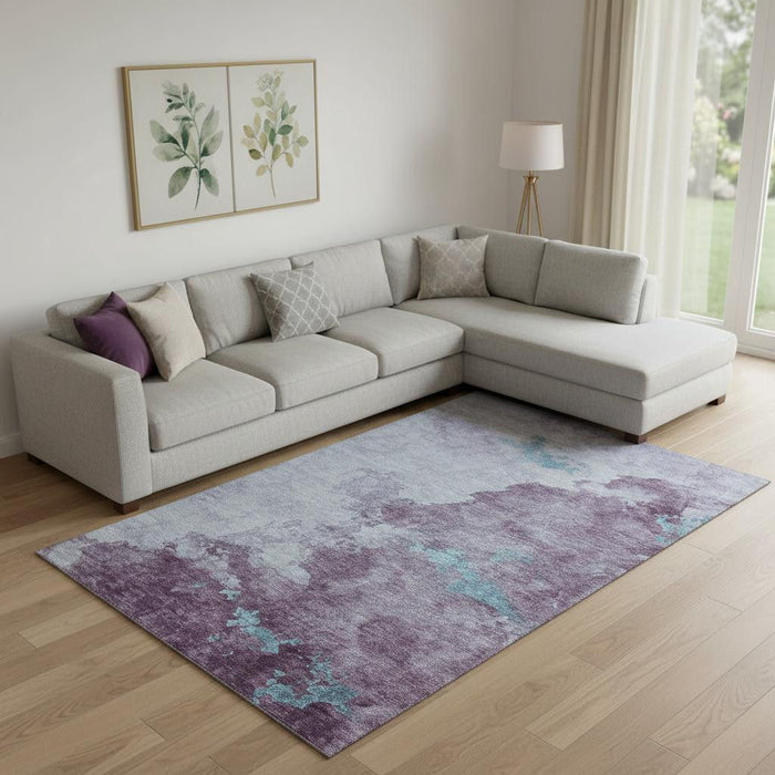 10' X 14' Abstract Washable Area Rug With UV Protection (718151) - Lavender / Teal