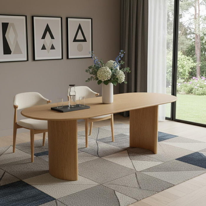 79" Double Pedestal Base Oval Solid Wood Dining Table - Natural
