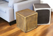 Antiqued aluminum square end tables set by HomeRoots featuring brass finish and modern design for living room decor.