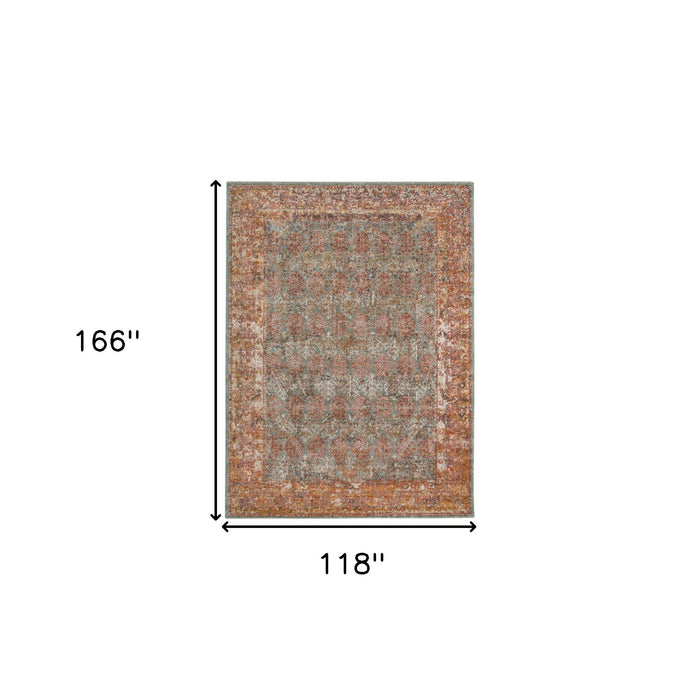 10' x 14' Medallion Power Loom Worn Faded Area Rug - Teal And Orange