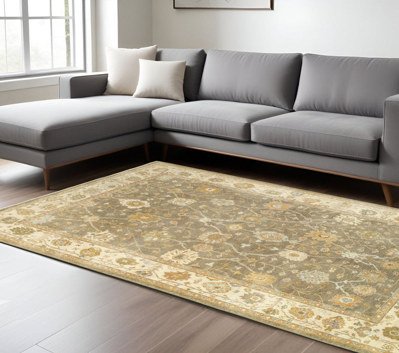 10' X 14' Wool Oriental Hand Knotted Area Rug - Brown And Beige