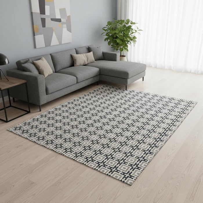 9' X 12' Geometric Washable Area Rug With UV Protection (645258) - Black / Ivory