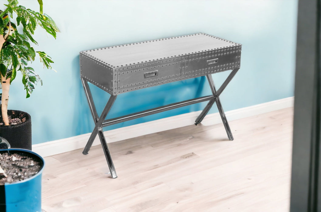 Aluminum Cross Leg Console Table With Storage - Silver