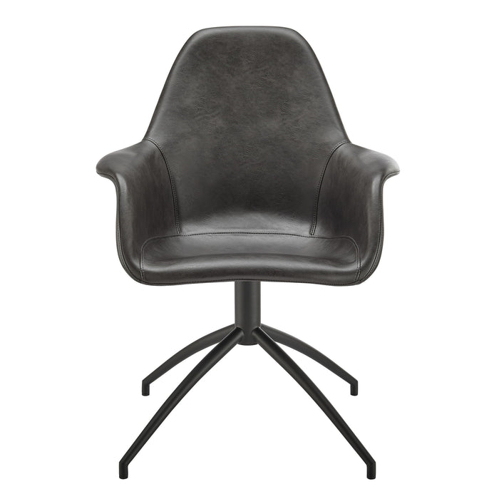 Upholstered Faux Leather And Steel Dining Arm Chair - Gray