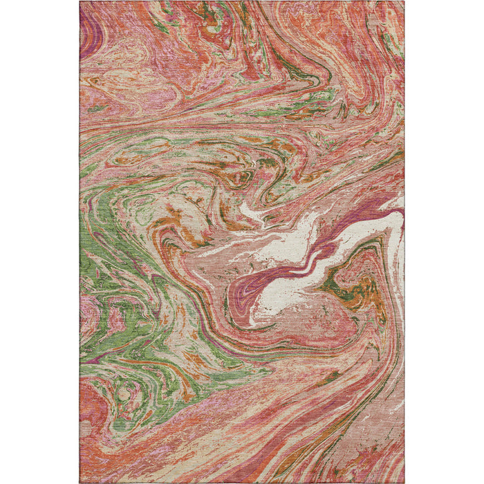 10' X 14' Abstract Washable Area Rug With UV Protection (683105) - Coral / Green / Peach