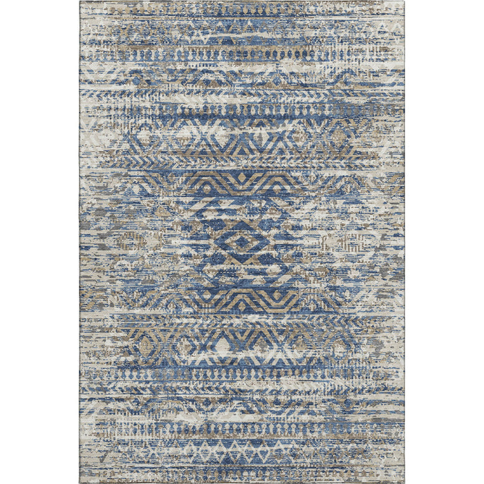 10' X 14' Moroccan Washable Area Rug With UV Protection (710508) - Blue / Gray / Beige