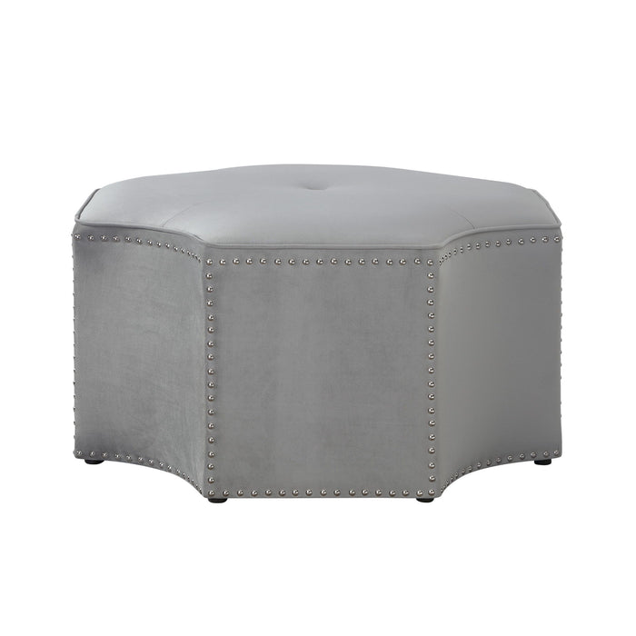 Velvet Tufted Octagonal Cocktail Ottoman - Gray