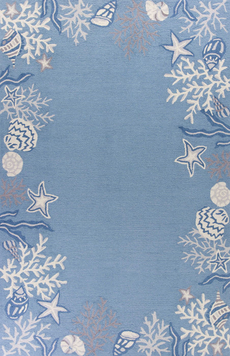 8' x 10' Hand Hooked Bordered Coral Reef Indoor Area Rug - Sea Blue
