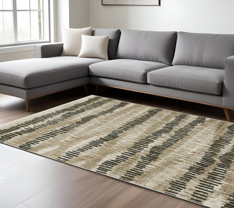 10' x 13' Abstract Power Loom Stain Resistant Area Rug With Fringe - Beige Ivory Charcoal Brown Tan And Gray