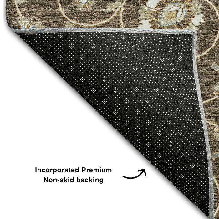 10' X 14' Moroccan Washable Area Rug With UV Protection (686807) - Chocolate / Ivory / Gray
