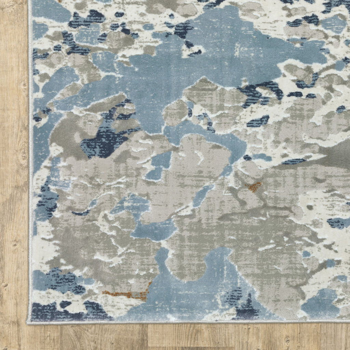 9.8' x 12.8' Abstract Power Loom Stain Resistant Area Rug - Grey Blue Ivory Navy Beige And Brown