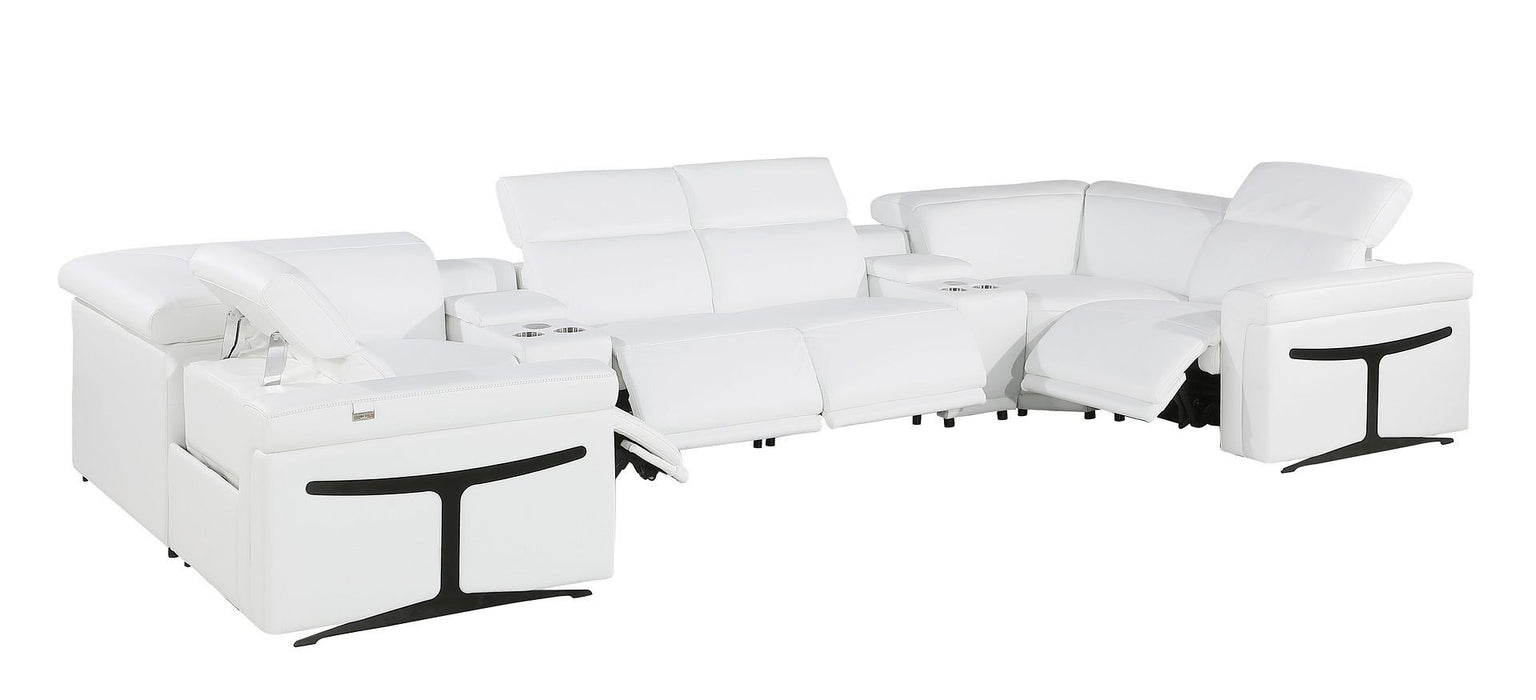 Italian Leather Modular U-Shaped Eight Piece Corner Sectional With Console - White