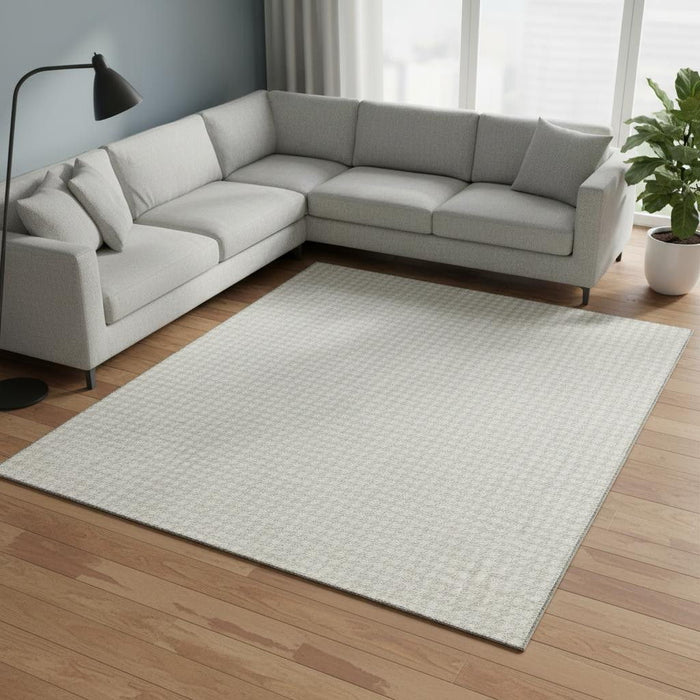 9' X 12' Houndstooth Washable Area Rug With UV Protection (645138) - Linen / Ivory