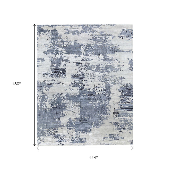 12' X 15' Abstract Hand Tufted Area Rug - Blue And Ivory
