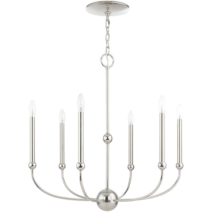 28" Six Light Dimmable Chandelier With Shades - Nickel