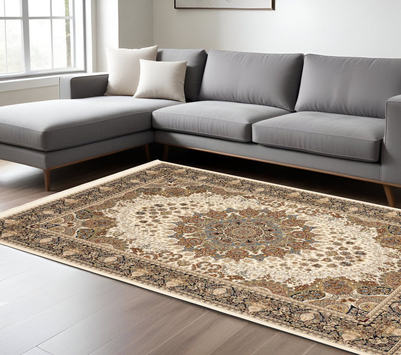 7' X 10' Traditional Medallion Area Rug With Fringe - Ivory