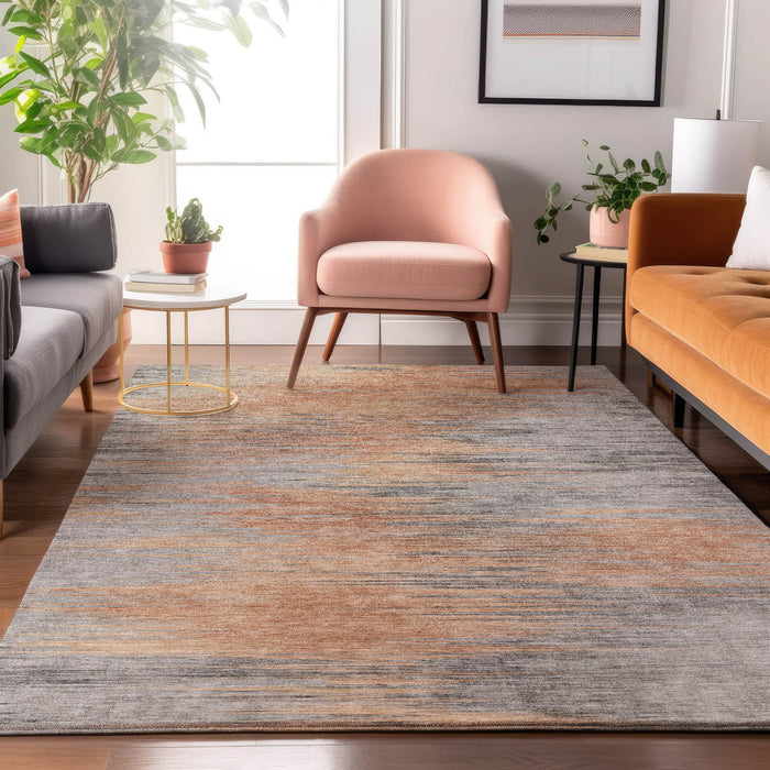 10' X 14' Abstract Washable Area Rug With UV Protection - Salmon And Gray