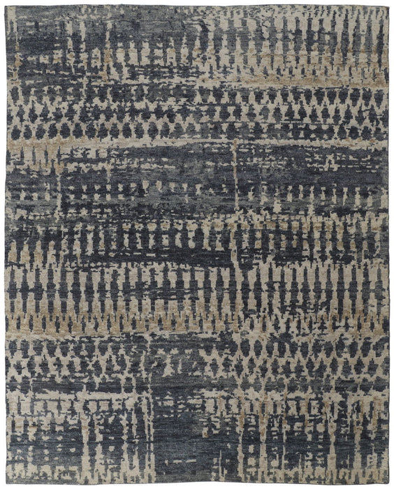 4' x 6' Wool Abstract Hand Knotted Area Rug - Blue Gray And Tan