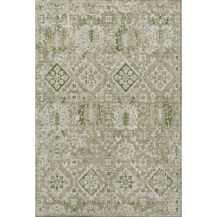 10' X 14' Oriental Washable Area Rug With UV Protection (710532) - Fern Green / Beige