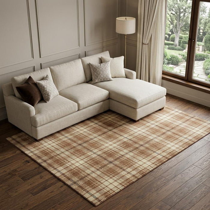 10' X 14' Plaid Washable Area Rug With UV Protection (678263) - Rust / Beige / Brown