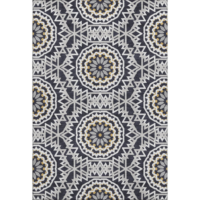 10' X 14' Geometric Washable Area Rug With UV Protection (652197) - Black / Ivory / Gold