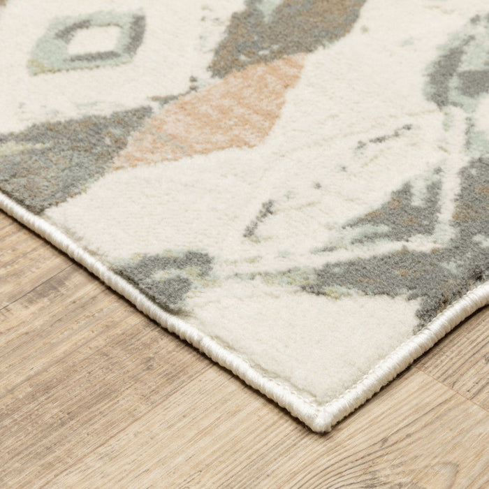 10' x 13' Geometric Power Loom Stain Resistant Area Rug - Ivory Pink And Sage