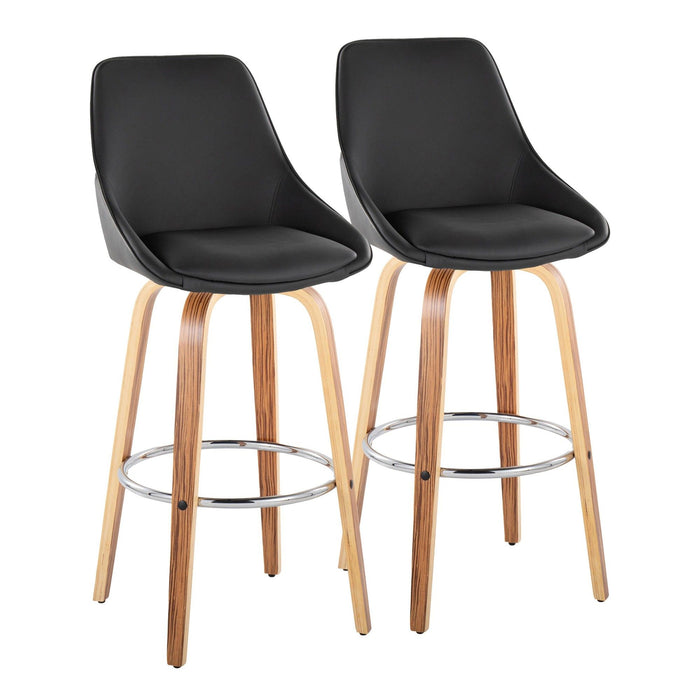 Diana - 30" Fixed-Height Barstool With Swivel And Round Chrome Metal Footrest (Set of 2) - Zebra Wood