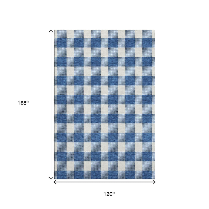 10' X 14' Plaid Washable Area Rug With UV Protection (673393) - Navy Blue / Ivory