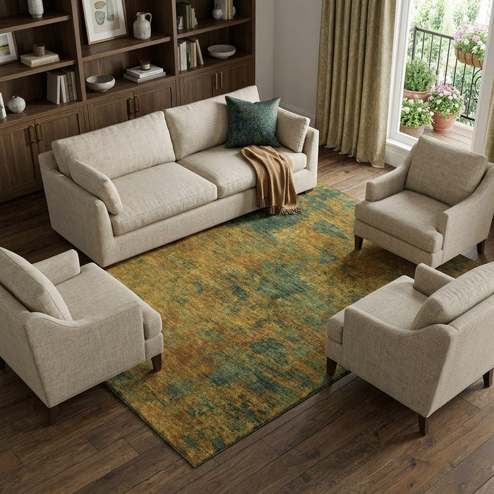 10' X 14' Abstract Washable Area Rug With UV Protection (684142) - Copper / Gold / Teal