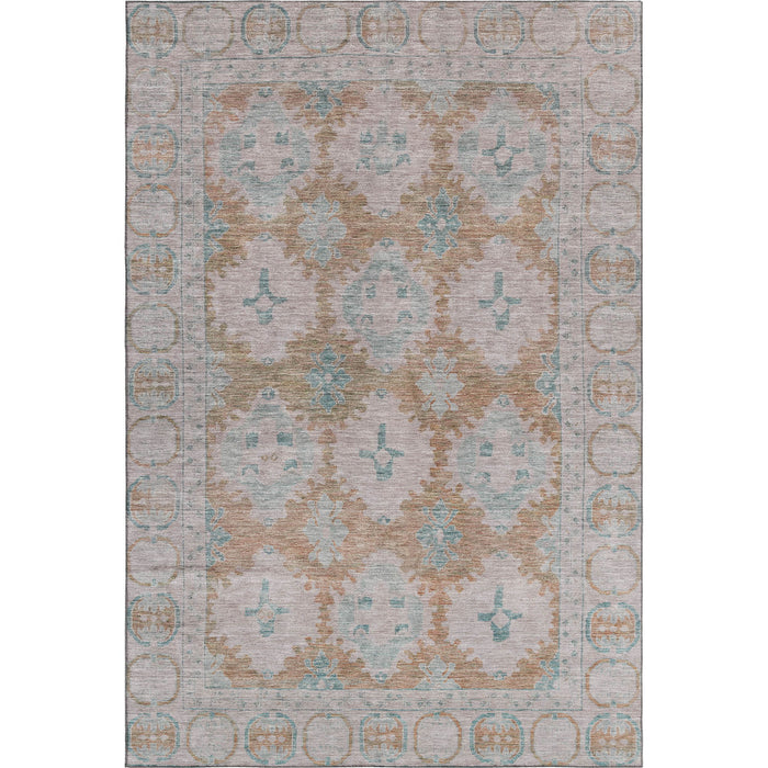 10' X 14' Oriental Washable Area Rug With UV Protection (700499) - Terra Cotta / Teal