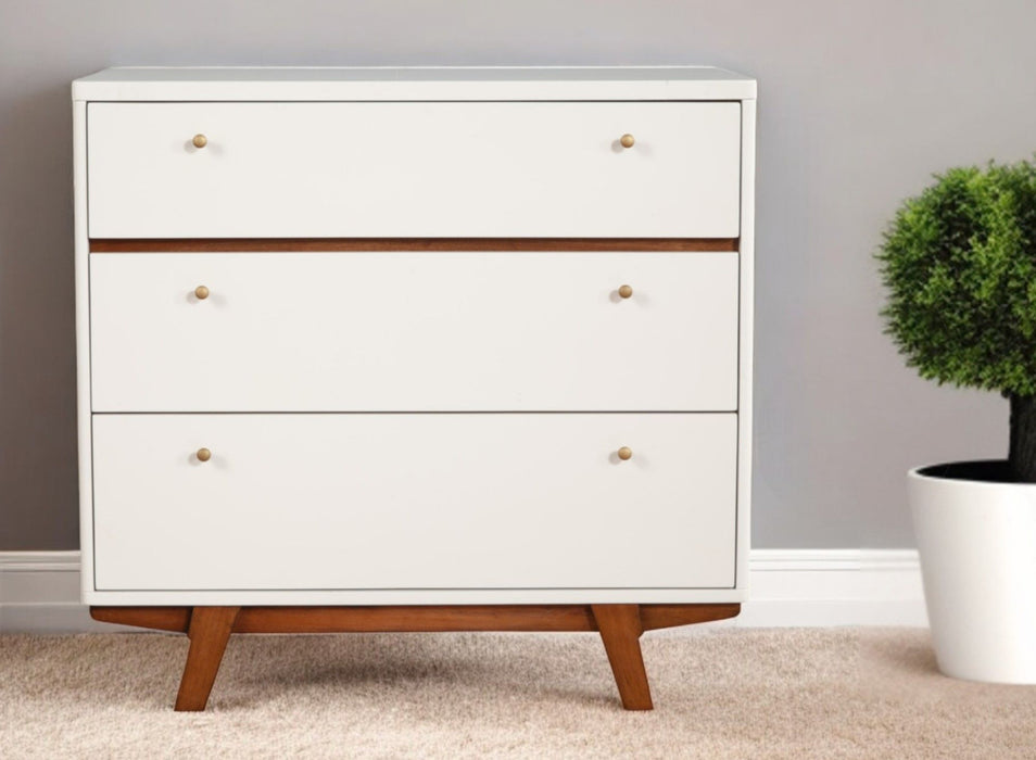 Solid Wood Three Drawer Chest - Brown / White