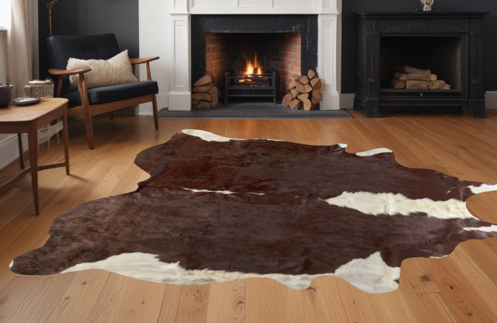 6' x 7' Natural Cowhide Area Rug - Brown And White