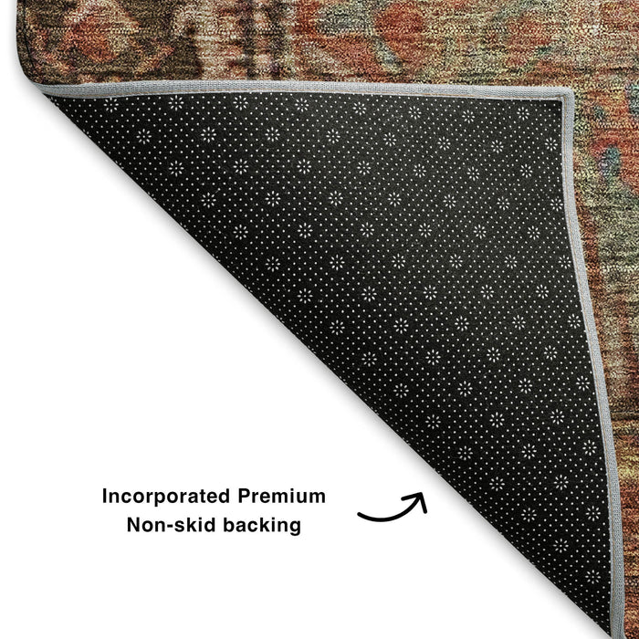 10' X 14' Oriental Washable Area Rug With UV Protection (700523) - Chocolate / Blue
